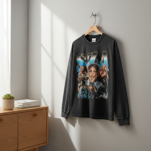 Vintage Graphic SZA Print Long Sleeve T Shirt Black