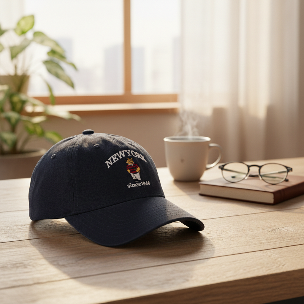 New York Bear Embroidered Navy Baseball Cap