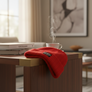 Stone Island Red Knit Beanie Hat for Men