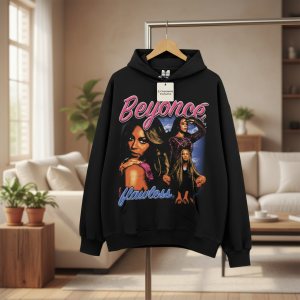 Vintage Graphic Flawless Print Black Hoodie Pullover