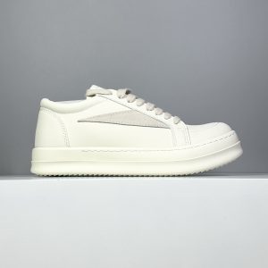 Rick Owens Minimalist Cream Leather Sneakers