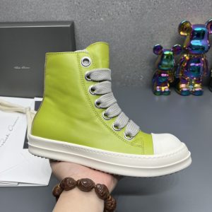 Rick Owens Green Leather High Top Sneakers