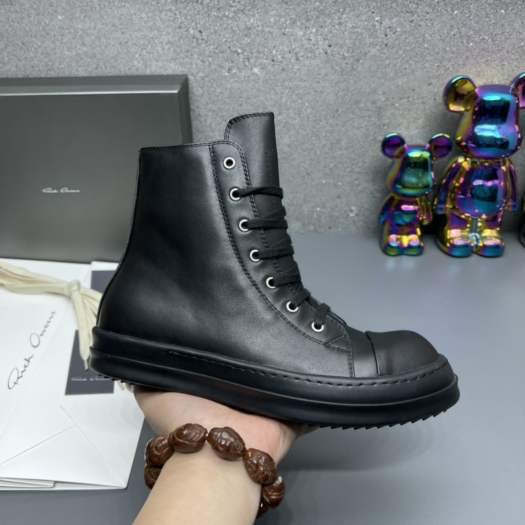 Rick Owens Black Leather High Top Sneakers