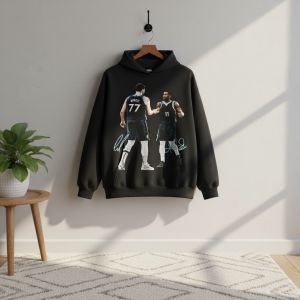 Basketball Players Graphic Print Black Pullover Hoodie