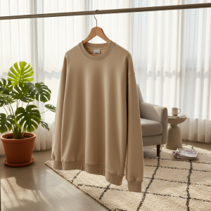 Beige Casual Oversized Crewneck Sweatshirt for Men Women