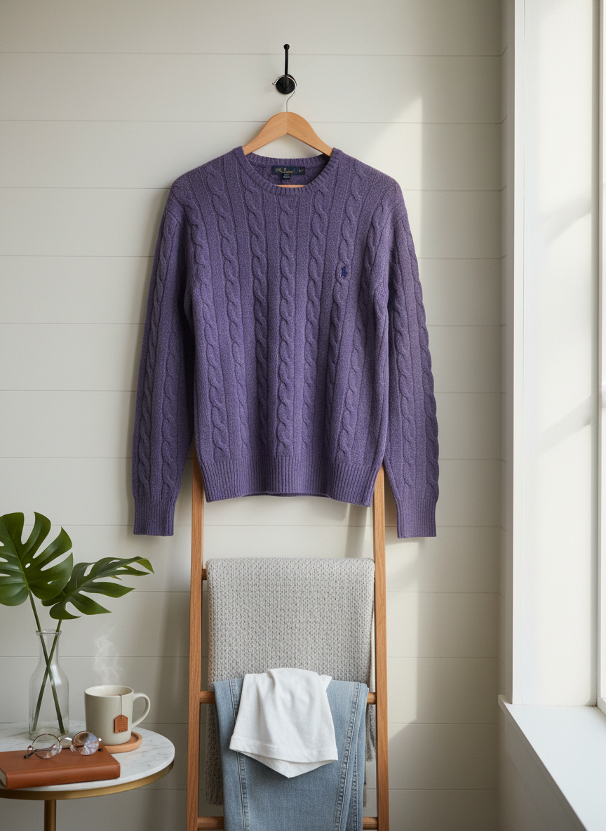 Ralph Lauren Purple Cable Knit Wool Sweater