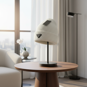 Prada Ribbed Knit Wool White Beanie Hat