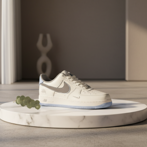 Stussy x Nike Air Force 1 Low White Grey Sneakers