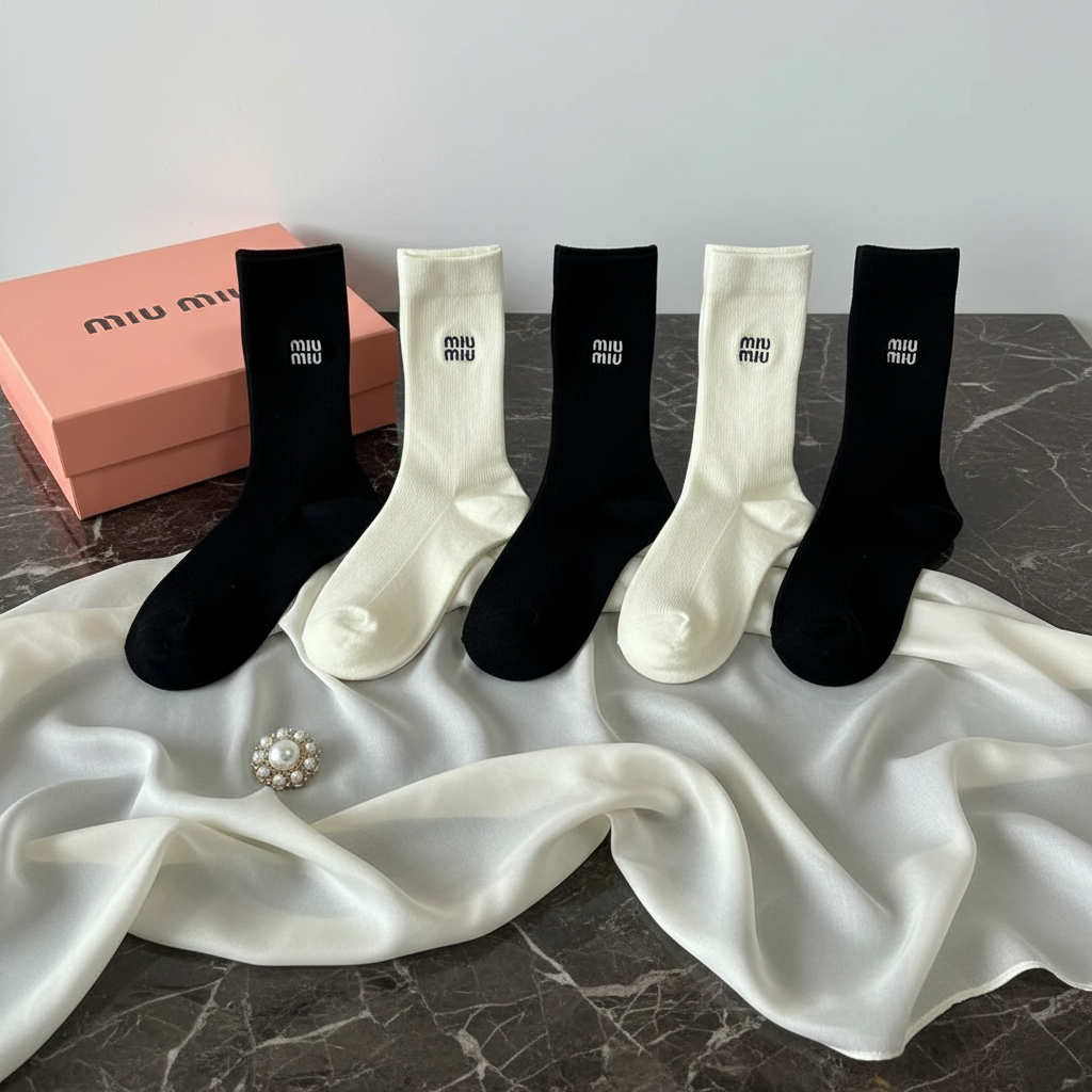 Miu Miu Cotton Logo Crew Socks 5 Pairs Set