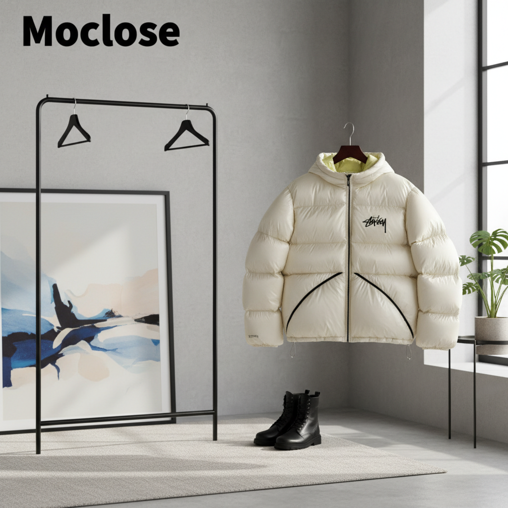 Stussy Winter White Puffer Jacket Men’s Warm Coat