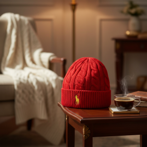 Ralph Lauren Red Knit Wool Beanie Hat