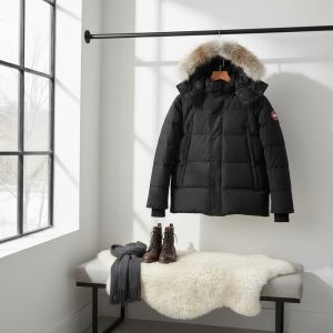 Men's Winter Down Jacket with Fur Hood Black Coat