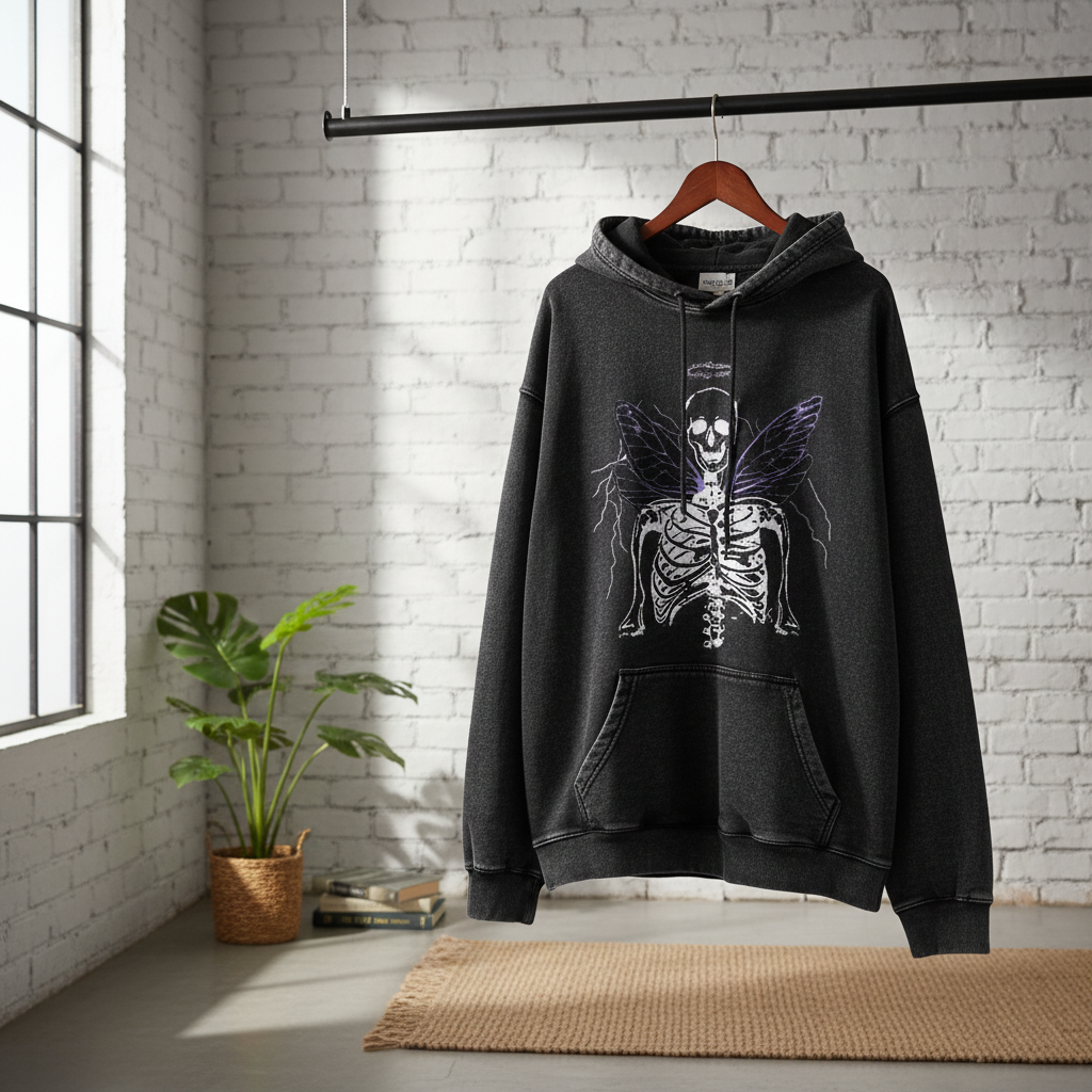 WowWow Skeleton Angel Graphic Black Hoodie