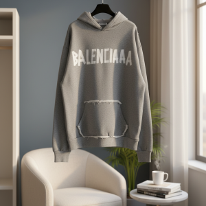 Balenciaga Grey Vintage Distressed Cotton Hoodie