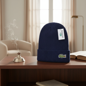 Lacoste Ribbed Knit Navy Winter Beanie Hat