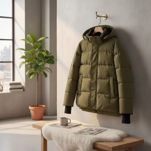 Men Winter Warm Hooded Puffer Jacket Green
