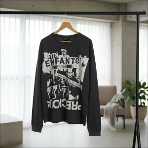 Black Graphic Long Sleeve Streetwear T-Shirt for Men