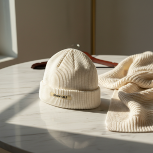 Essentials White Knit Beanie Hat