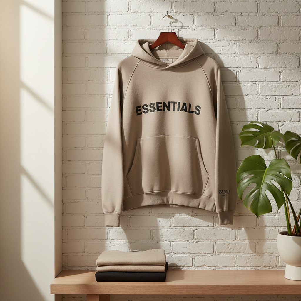 Essentials Oversized Beige Hoodie for Men Women