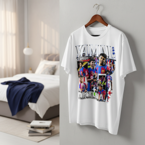 Barcelona Soccer Graphic Print White T-Shirt Casual Style