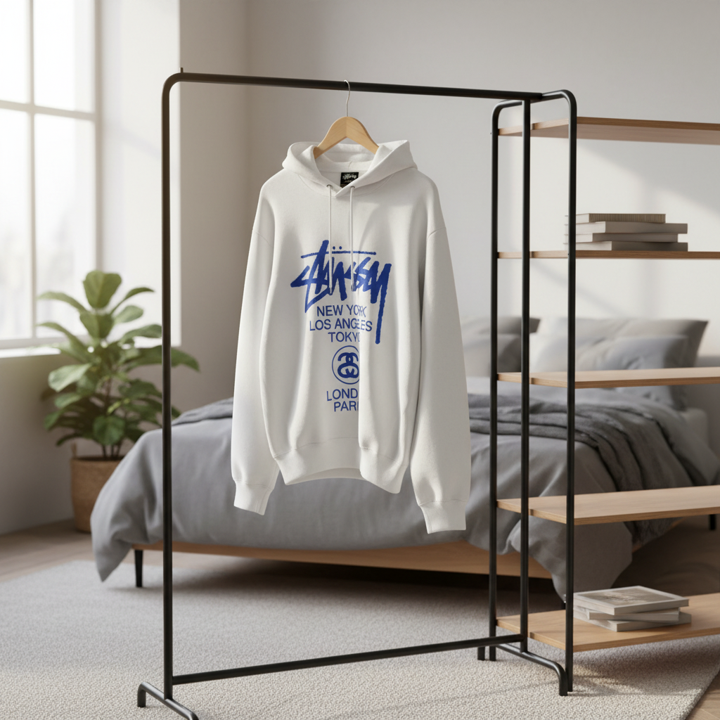 Stussy White Hoodie Streetwear Pullover Unisex