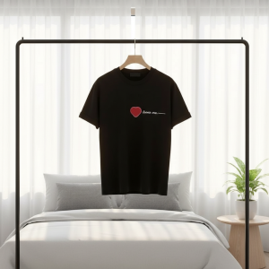 Black Cotton Heart Print Casual T-Shirt