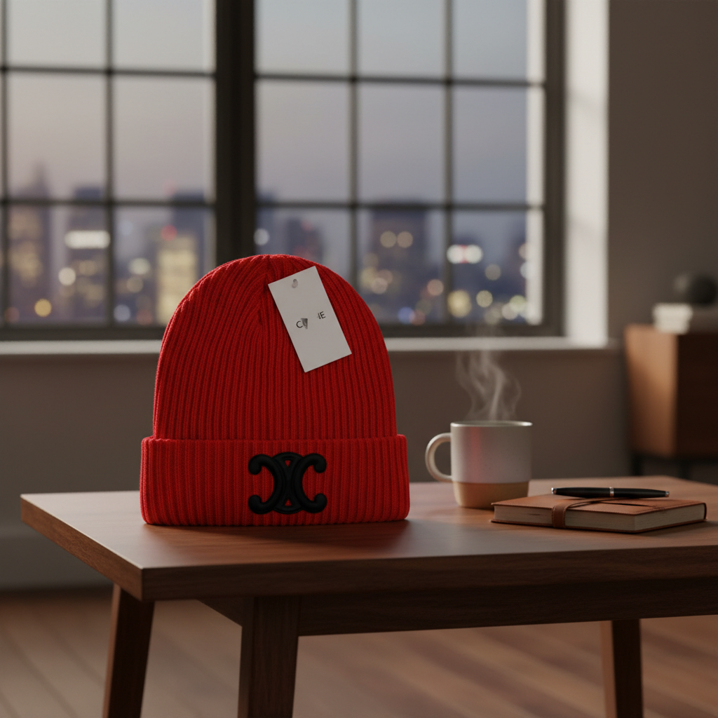 Celine Red Knit Beanie Hat for Winter Fashion