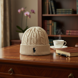 Ralph Lauren Cable Knit Wool Beanie Hat Beige
