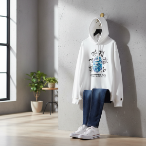 BAPE Shark Print White Pullover Hoodie