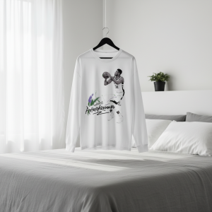 Basketball Player Print Long Sleeve White T-Shirt
