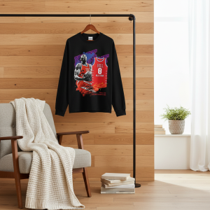 Basketball Graphic Print Long Sleeve Black T-Shirt