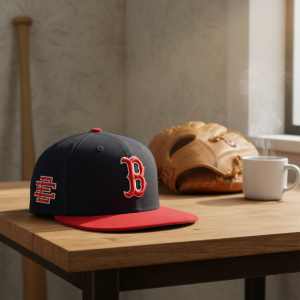 MLB Baseball Cap Black Red Flat Brim Hat