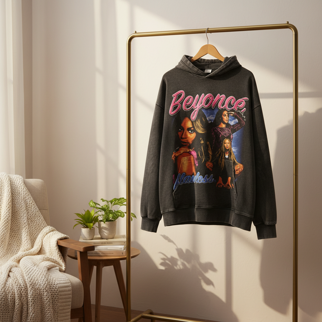 Vintage Graphic Flawless Print Black Hoodie