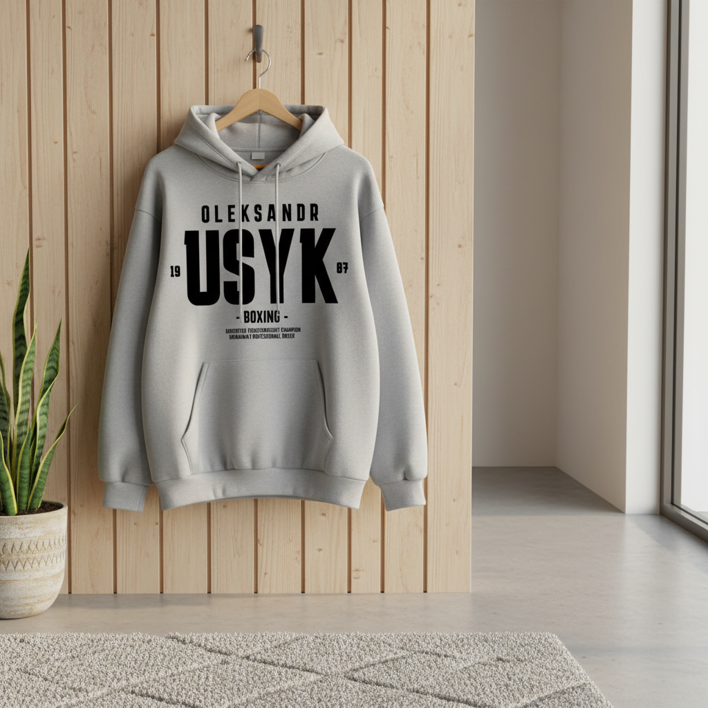 Men’s Gray Boxing Print Casual Hoodie Pullover