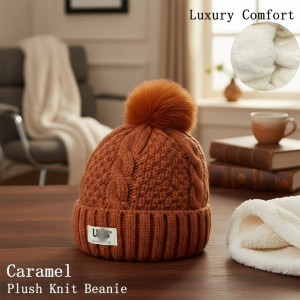 UGG Caramel Knit Plush Pom Winter Beanie Hat