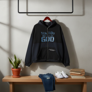 Yes I Do Believe In God Black Zip Hoodie