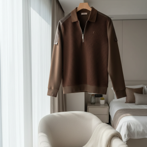 Men’s Brown Half Zip Knit Pullover Jacket