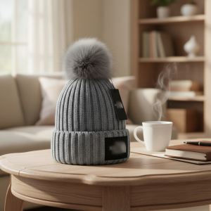 The North Face Grey Knit Pom Beanie Hat