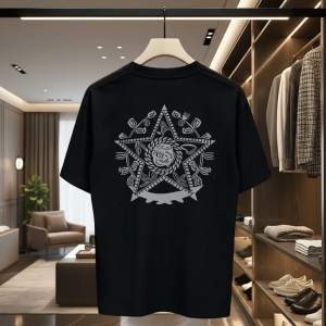 Black Pentagram Floral Street Style Cotton T-Shirt