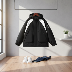 Men’s Winter Hooded Waterproof Jacket Black White Outdoors