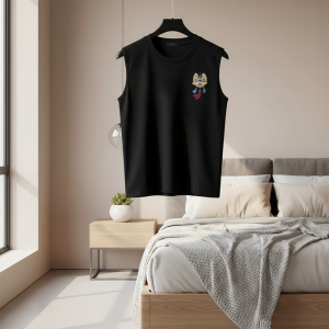 Black Dragon Embroidered Cotton Sleeveless T-Shirt