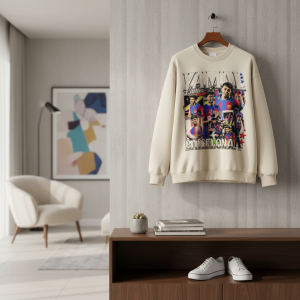 Barcelona Graphic Print Beige Streetwear Hoodie