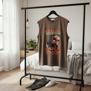 Vintage Sleeveless Brown Graphic Wrestler T Shirt