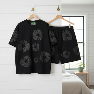 Black Graphic Oversized T-Shirt and Shorts Set