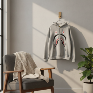 BAPE Shark Mouth Graphic Gray Hoodie Pullover