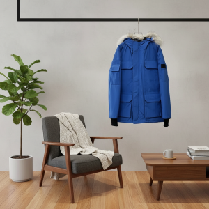 Men’s Blue Winter Parka Jacket with Fur Hood