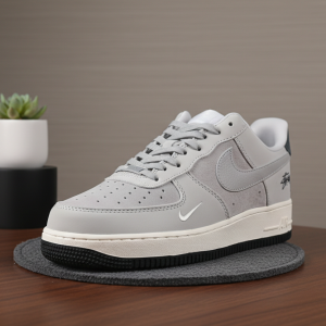 Stussy x Nike Air Force 1 Grey Suede Sneakers