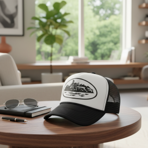 Corteiz Black White Graphic Trucker Hat