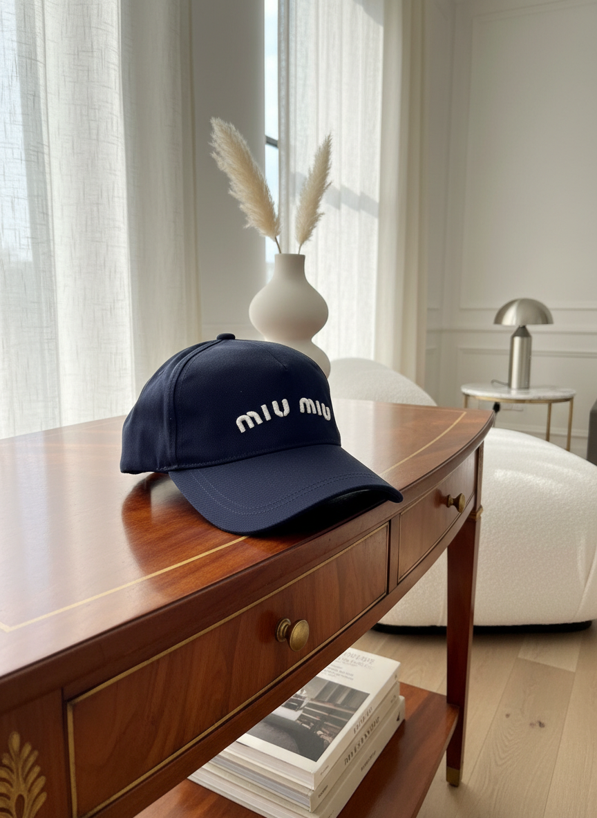 Miu Miu Navy Blue Cotton Baseball Cap