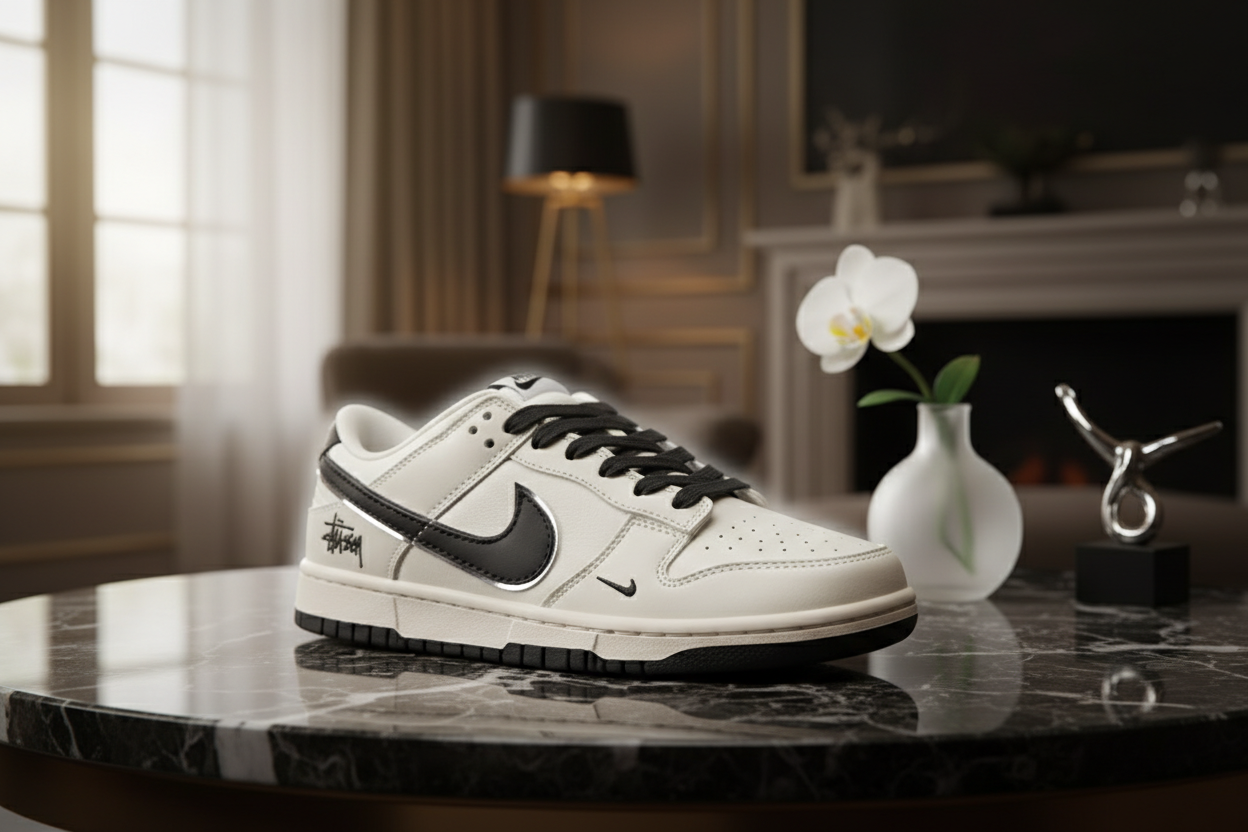 Stussy x Nike Dunk Low White Black Sneakers